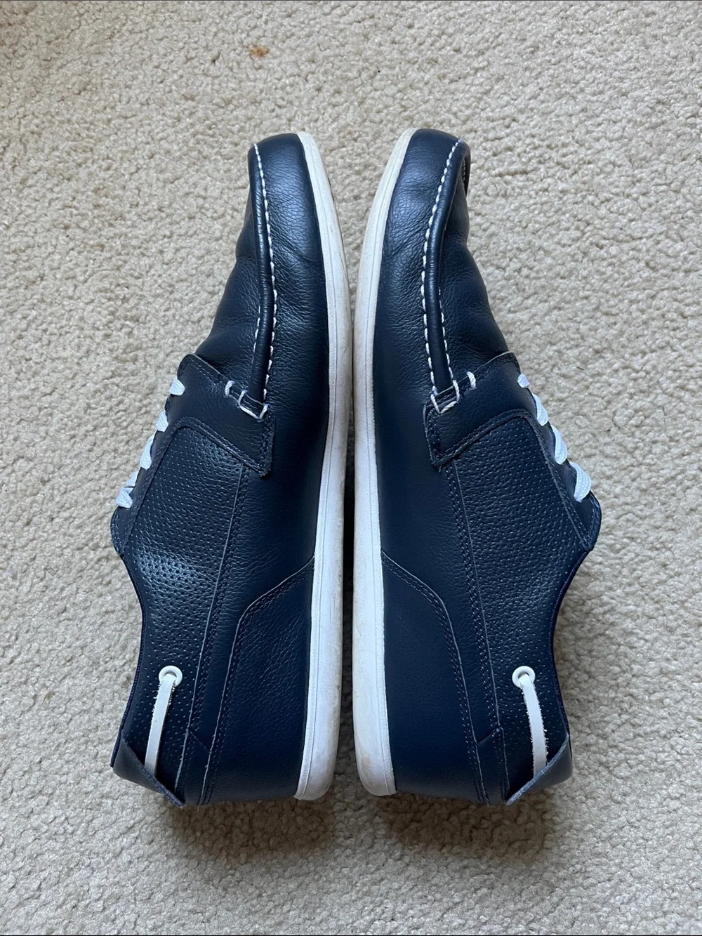 Lacoste Men's Navy Leather Boat Shoes with White Laces
